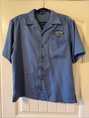 Port Authority Blue Short-Sleeve Button-Down Shirt with Chest Patch